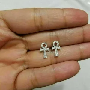 Authentic Celestial Ankh Cross Studs: A Fusion of Eternal Life and Brilliance