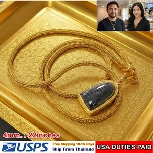 Authentic U14 Necklace Chain Gold Plated LP Thuad Amulet  Thai  Design Yellow 4mm 22 Inch