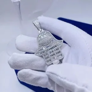Authentic Celestial Guardian Hamsa: 3‑Carat Moissanite Baguette Pendant