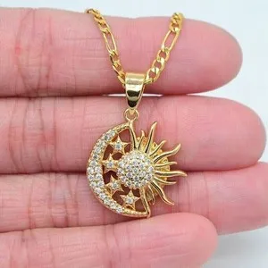 Authentic Harmonize with the Cosmic Dance: 3Ct Round Cut Moissanite Sun Moon Pendant