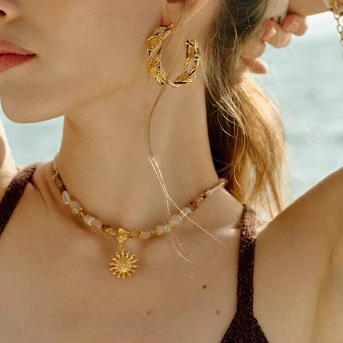 Authentic Solar Awakening: Golden Sunlight Beads Choker for Radiant Protection