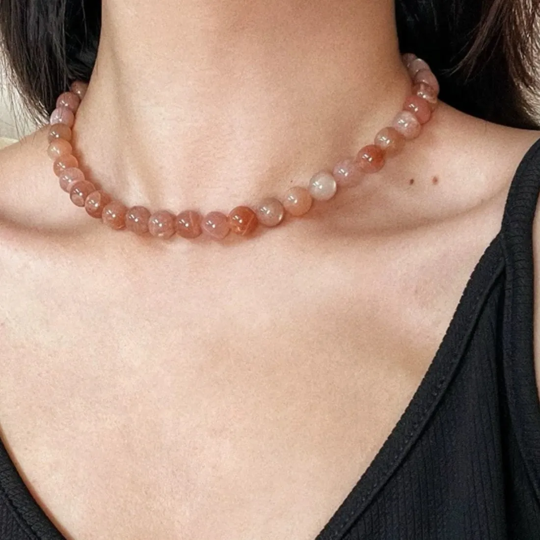Authentic Natural Sun Stone Necklace, Korean Ins Style, Simple Senior, Versatile Single product