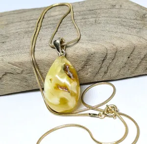 Authentic Sun‑kissed Amber Drop Talisman – Gold‑Laced 925 Silver Pendant
