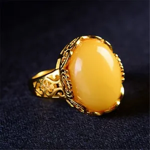 Authentic Sunlit Amber Circle – 18K Gold‑Plated Sacred Ring