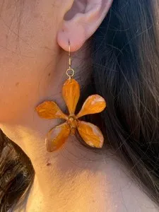Authentic Unveiling the Mystic Bloom: Amber Orchid Petal Earrings with 18k Gold Plated Hooks