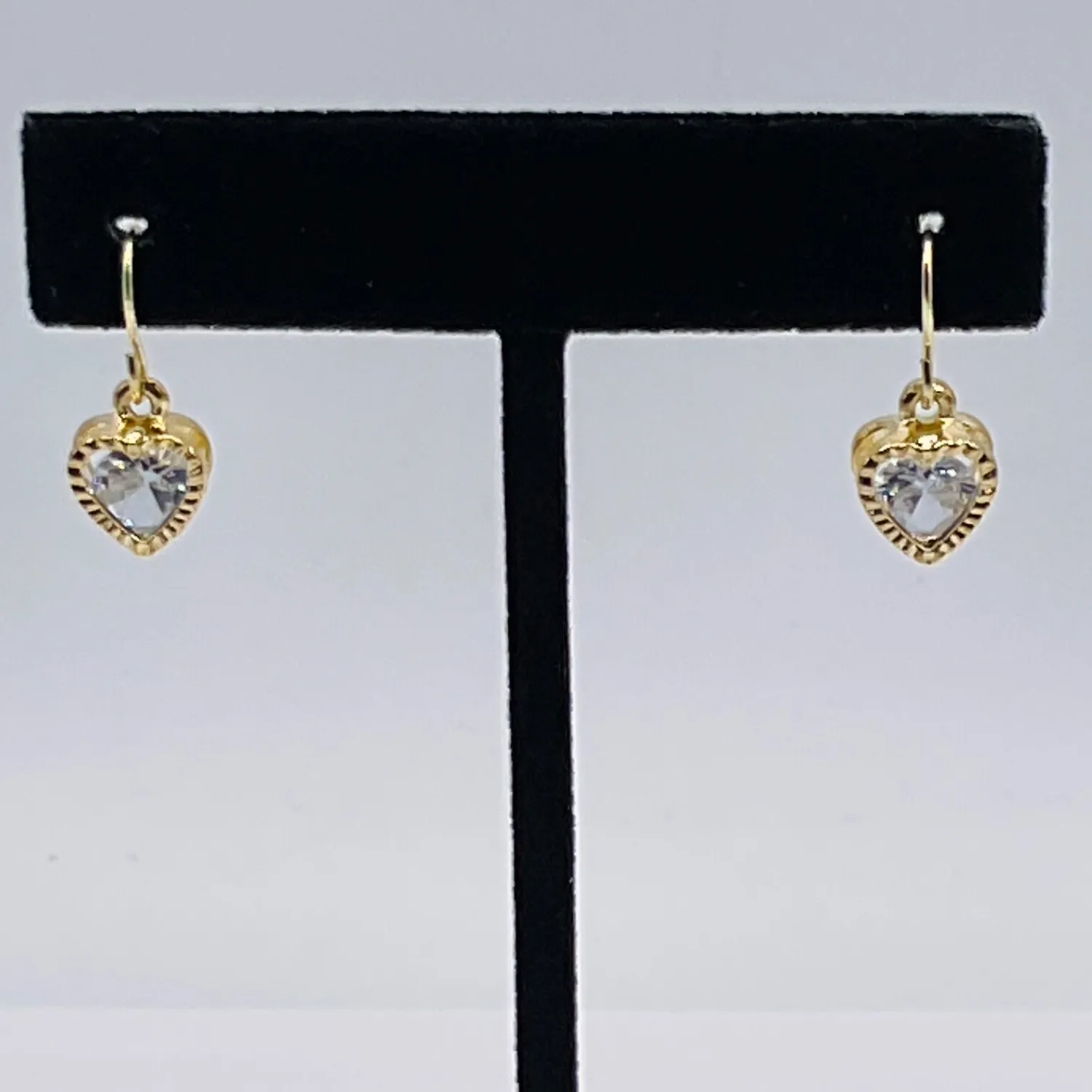 Authentic Heart Earrings CZ Rhinestone Cage Dainty Boho Charm Pendant 18k Gold Plated Hook