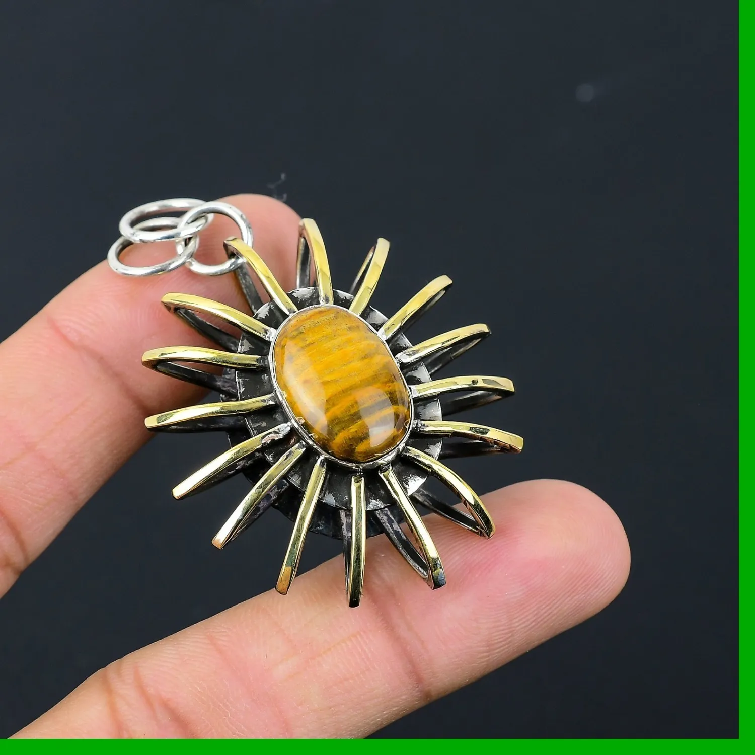 Authentic The Gilded Eye of Courage: 925 Silver and 18K Gold Tiger's Eye Pendant