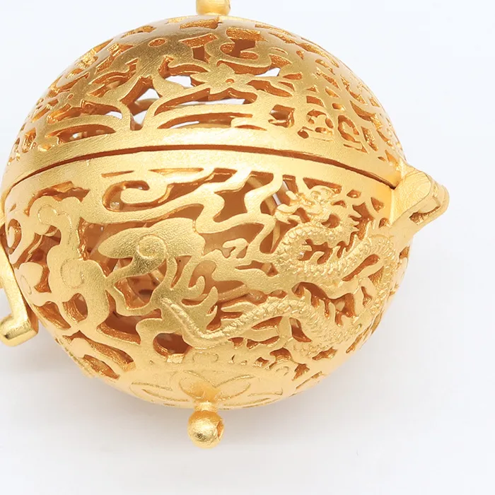 Authentic 1pc 35mm Alluvial gold color Casted Quality Hollow Dragon Round Ball Cage Essential Oil Diffuser Locket Pendants DIY