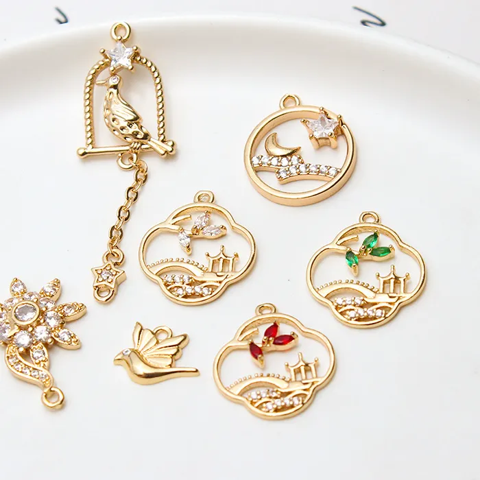 Authentic 1pcs Zircon Bird Cage Qiongtai Yuge Small Bridge Flowing Water Pendant Diy Earrings Necklace Accessories Handmade Charms