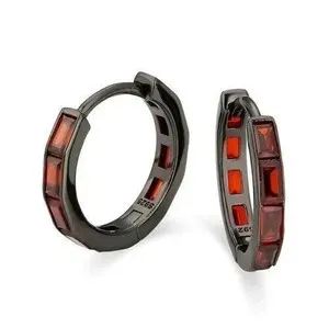 Authentic Celestial Garnet Halo: 3‑Carat Lab‑Crafted Emerald Cut, Black‑Gold‑Plated Hoop for the Modern Mystic