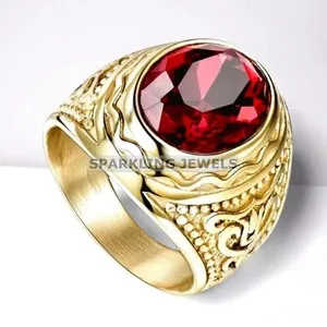 Authentic The Crimson Flame: Garnet and Gold-Plated Sterling Silver Talisman Ring