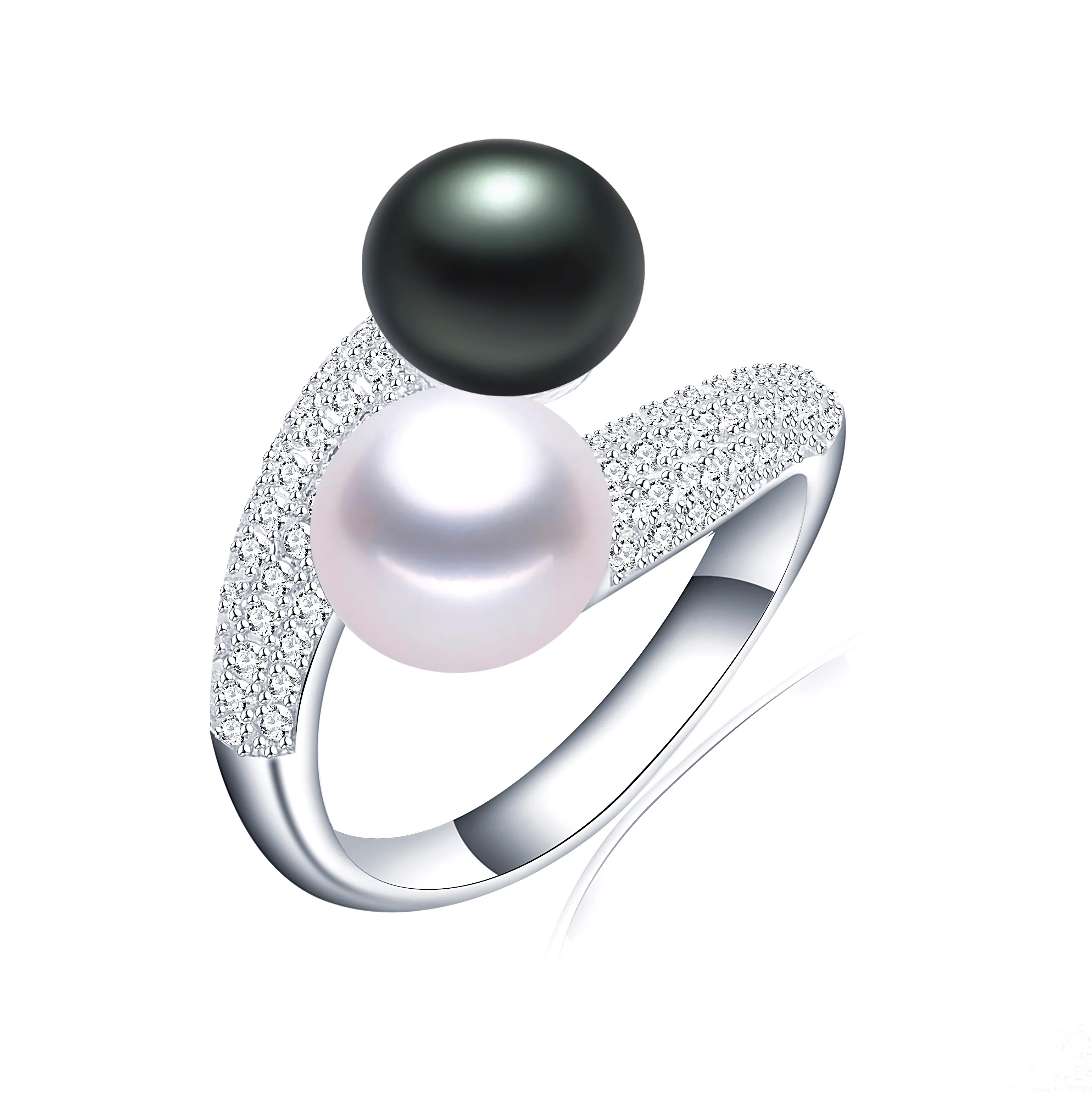 Authentic Double Pearl Adjustable Natural Freshwater Pearl Original 925 Sterling Silver Zircon Ring Fine Bridal Jewelry