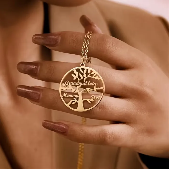 Authentic Custom Tree of Life Necklace, Engraved with 1-8 Names 304 Material, Family Name Jewelry Personalized Unique