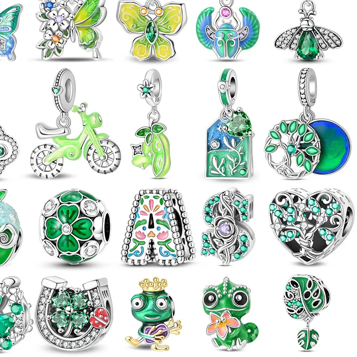 Authentic 925 Sterling Silver Green Series Tree Of Life Beetle Butterfly Charms Beads Fit Original Bracelet Diy Jewelry