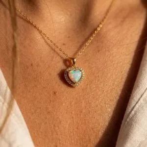 Authentic Auroral Heart: 2.5Ct Created Fire Opal Pendant in 14k Yellow Gold Plated Splendor