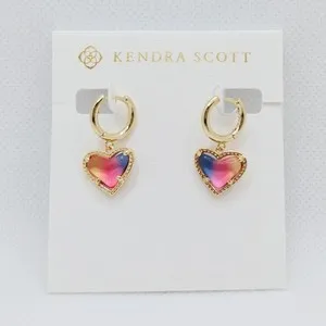 Authentic Kendra Scott Ari Heart Gold Plated Huggie Earrings in Watercolor