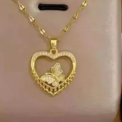 Authentic Round Cut Simulated Diamond Butterfly Heart Fancy Pendant 14k Yellow Gold Plated