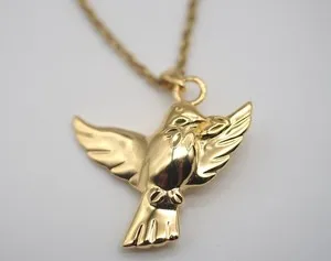 Authentic Dove Necklace For Ashes Cremation Pendant Memorial Jewelry 14k Gold Plated