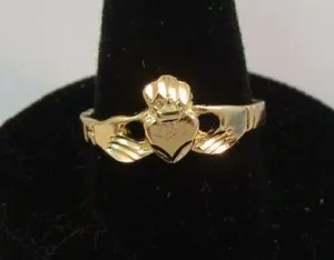 Authentic 14KT GOLD PLATED CLADDAGH IRISH CELTIC WEDDING RING, SIZE 7