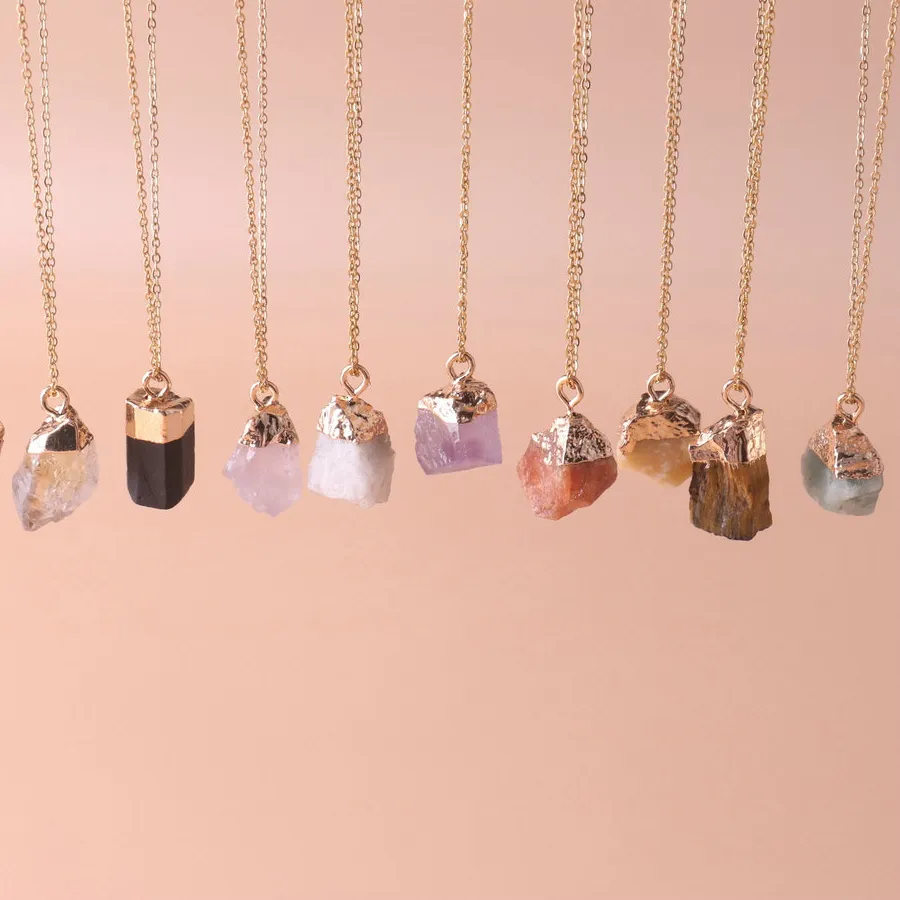 Authentic Dainty Charm Necklace Natural Raw Stone Pendant Adjustable Lucky Protection Jewelry Energy Healing & Relax Anxiety Jewelry