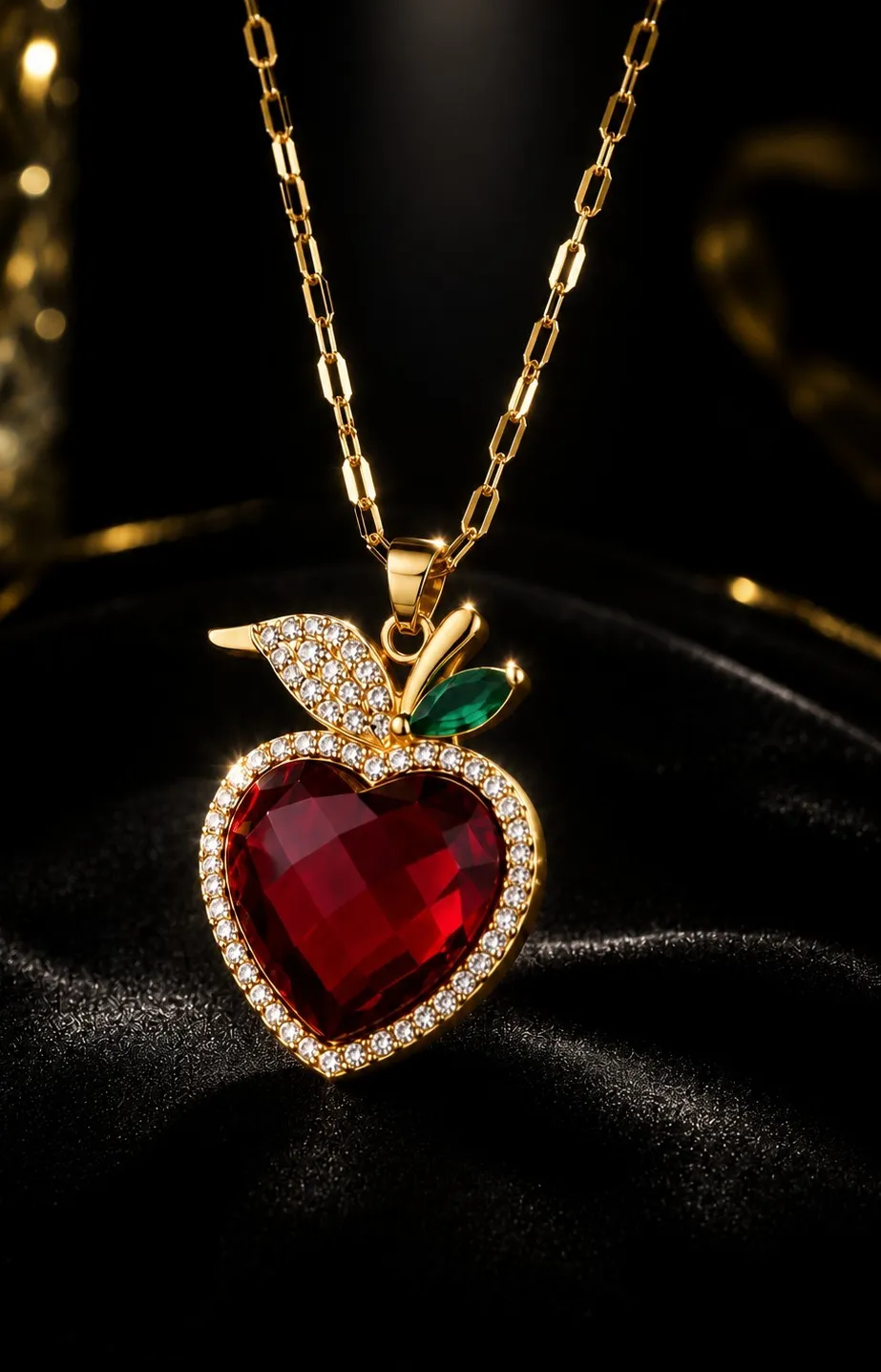 Authentic Crimson Orchard: 14K Gold‑Plated Red Apple Pendant for Love's Radiance