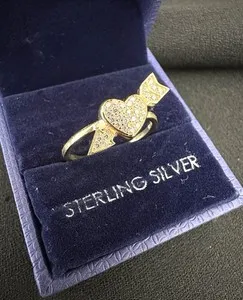 Authentic Cupid Arow Pave Cubic Zirconia Ring Size 7/Yellow Gold Plated Over Sterling Silv