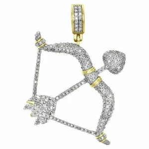 Authentic 1.80 CT Real Moissanite Cupid Bow Arrow Men's Pendant 14K Yellow Gold Plated