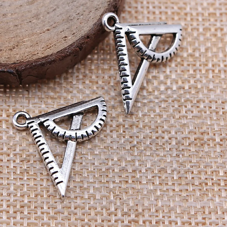 Authentic Celestial Geometry: Antique Silver Triangle Charms – 10‑Piece Protractor Pendants for Sacred Craft