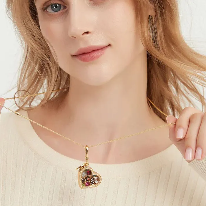 Authentic Heritage Diamond Heart Gold Locket 18k Gold plate Handmade DIY Charm Symbol Pendant Necklace For Women