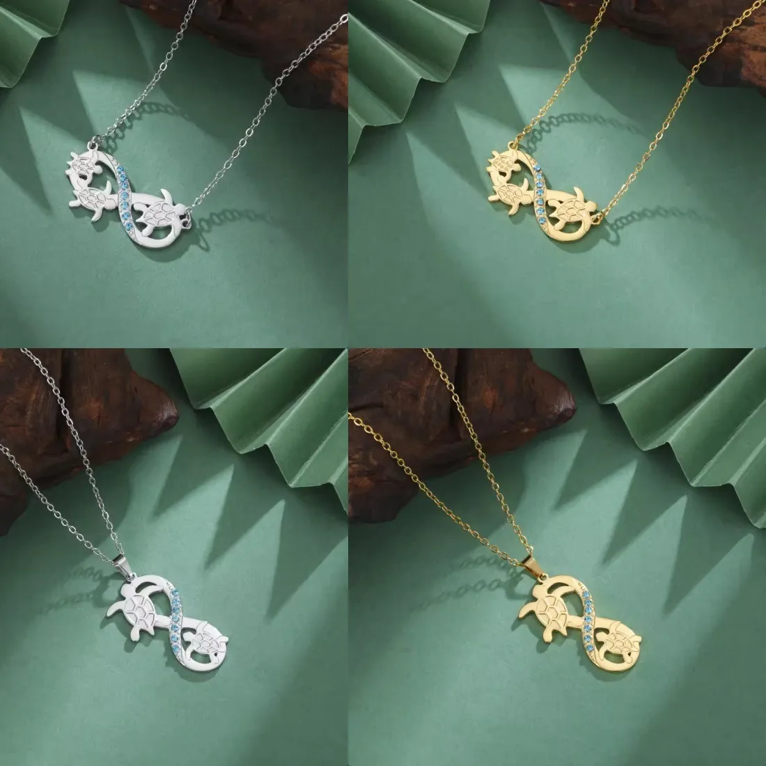 Authentic 18K Gold Plated Luxury Sea Turtle Pendant Necklaces for Women Girl Stainless Steel Infinity Symbol Zircon Charm Jewelry Gifts