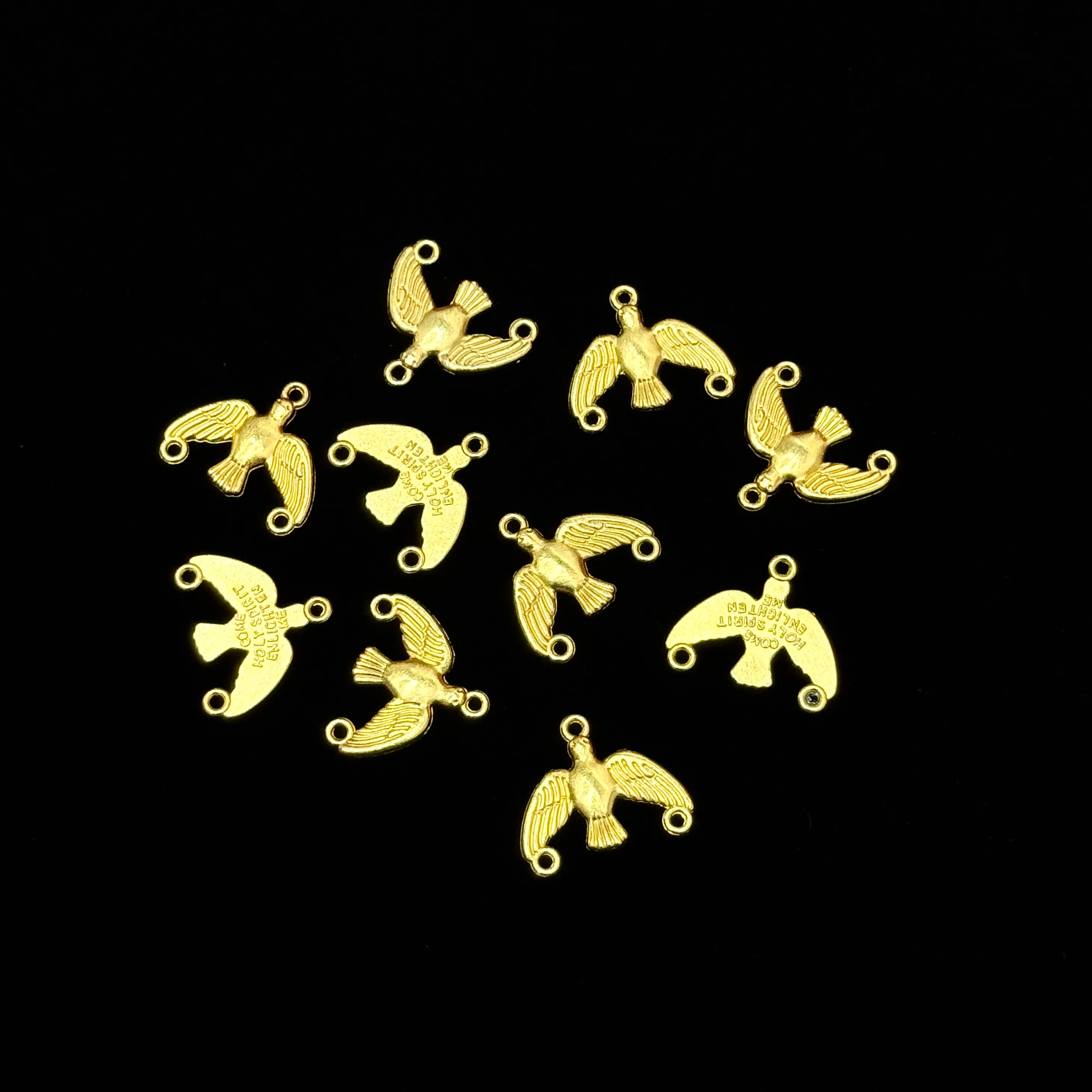 Authentic 10pcs Gold Holy Spirit Dove 3-Hole Rosary Connectors Catholic Religious Charms for DIY Prayer Beads Jewelry Making