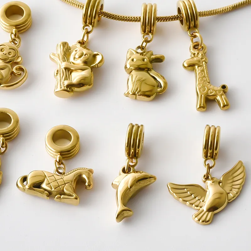 Authentic Gold Color Small Animal Charm Duck Cat Dove Horse Bracelet Bangle Pendant For Jewelry Making Handmade Decoration