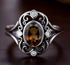 Authentic Smoky Quartz Art Deco Promise Ring: Enchanting Covenant of Love