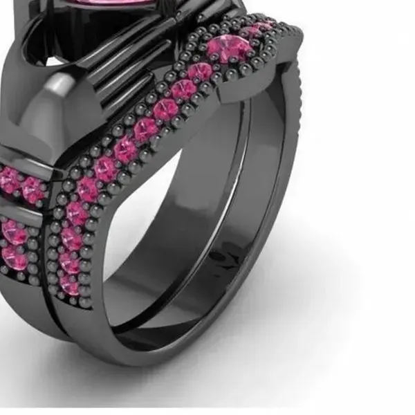 Authentic Queen Heart Lab Emerald Claddagh Ring Set 10KT Black Gold Party Wedding Rings for Women Bridal Jewelry