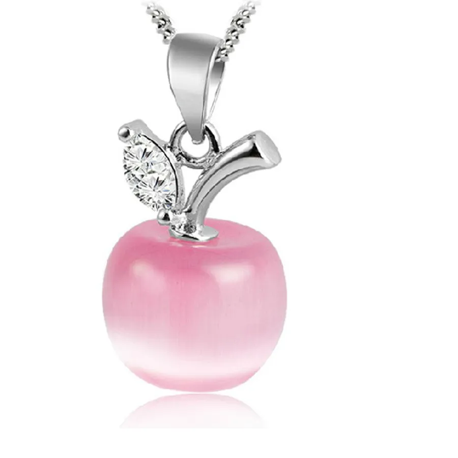 925 Sterling Silver Crystal Apple Elegant Link Chain Quality Fine Jewelry Female