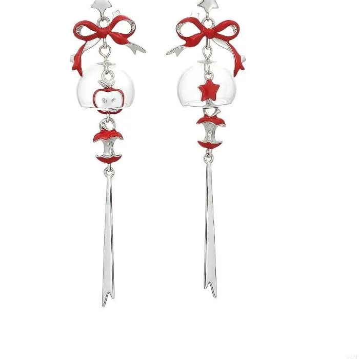 Authentic 91AF Fashionable Gold And Silver Apples Shaped Dangle Earrings With Long Tassels Versatile Everyday Ear Studs Charm