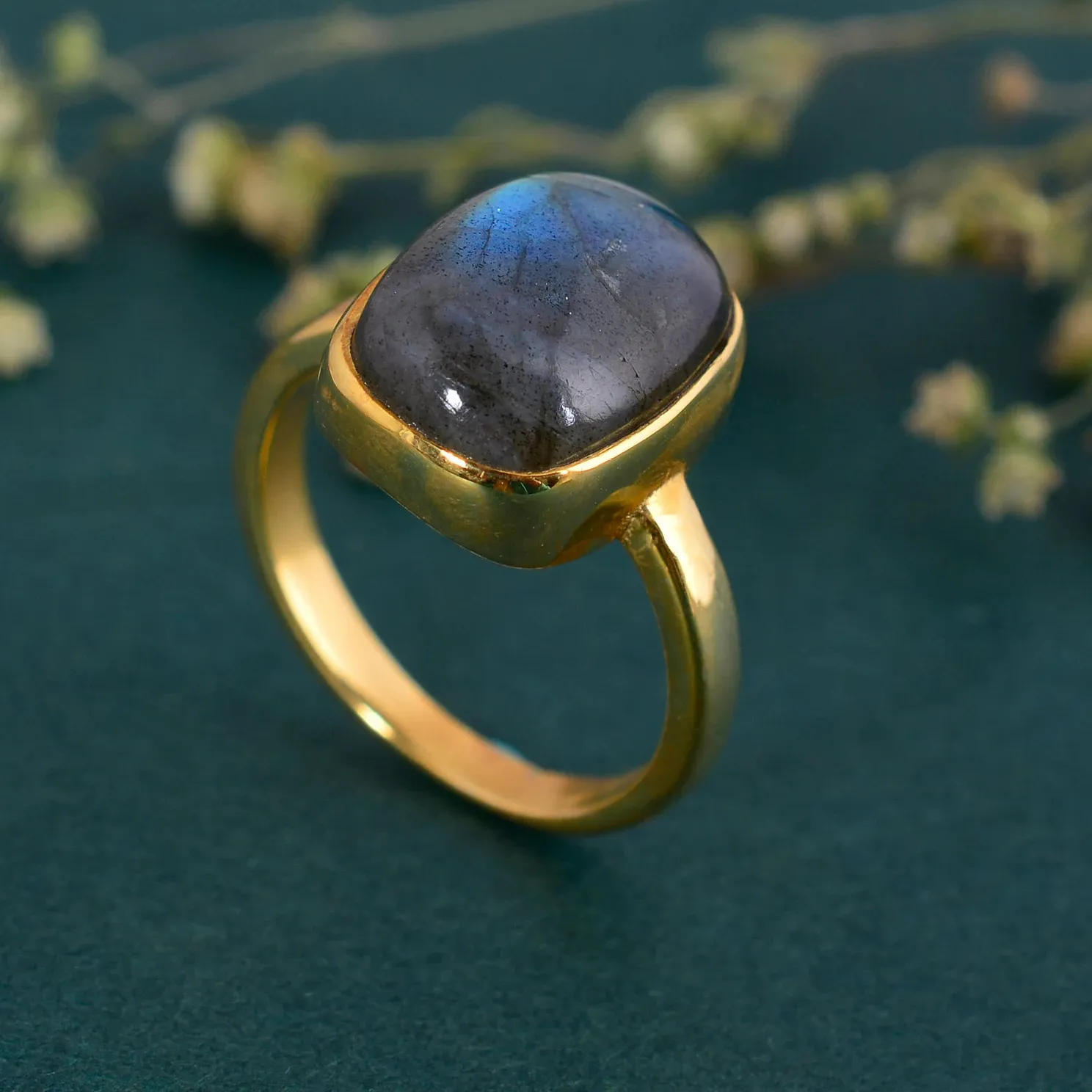 Authentic Labradorite Ring 18K Gold Plated Handmade Ring Healing Every Day Ring