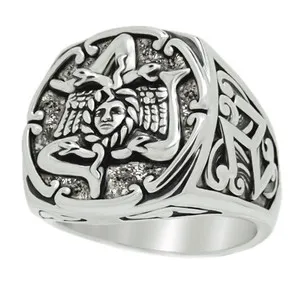 Authentic The Gaze of the Eternal Guardian: Sicilian Trinacria & Medusa Ring in 18K White Gold
