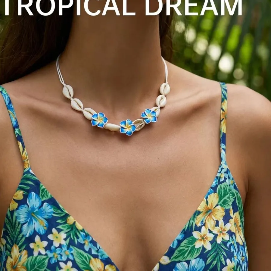 Authentic 2PCS Versatile Hand-woven Shell Adjustable Braided Rope Plumeria Pendant Cowrie Shell Y2K Aesthetic Flower Hawaiian Vacation