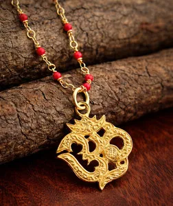 Authentic Om Aum Pendant Necklace – 42" L – Gold Plated With Garnet Crystal, MSRP $105