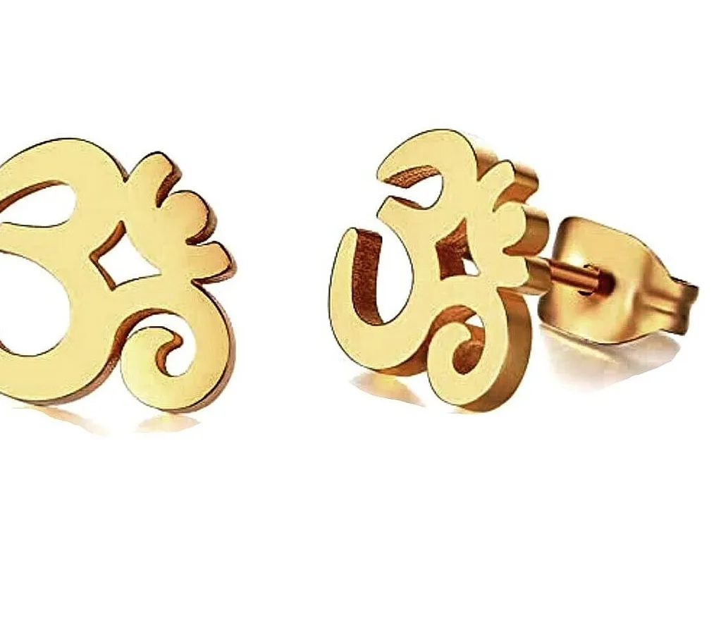 Authentic Radiant Aum Sacred Sound Gold-Plated Stud Earrings