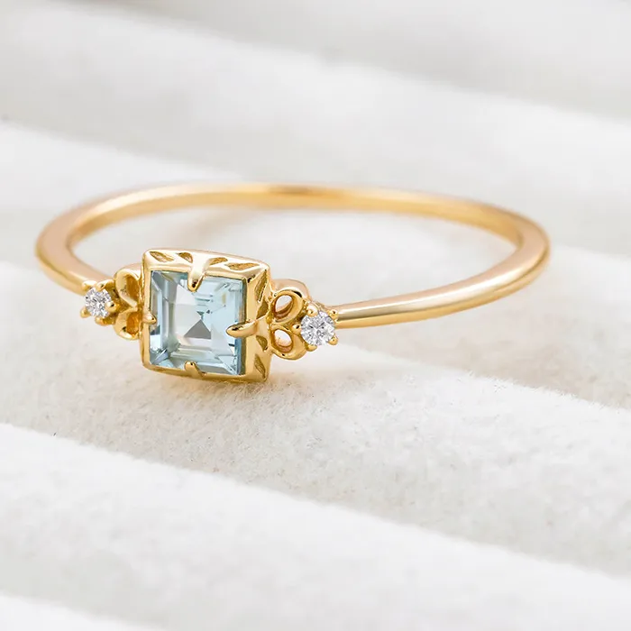 Authentic Lamoon Ring Natural Aquamarine Gemstone Rings S925 Silver Gold Plated Fine Jewelry Exquisite Bijou