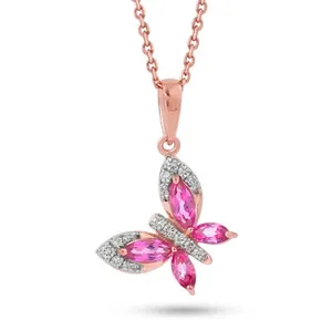 Authentic Whispers of the Rose: 3ct Simulated Pink Sapphire Butterfly Pendant