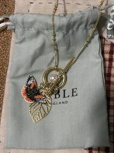 Authentic Fable England Monarch Butterfly Gold Plated Toggle Necklace with Box