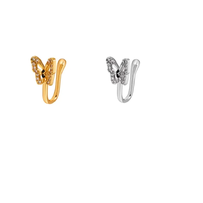 Authentic 1Pcs Imitation Nose Ring Suitable Embedded Zirconia Butterfly U Shaped Nose Stud No Hole Piercing Jewelry