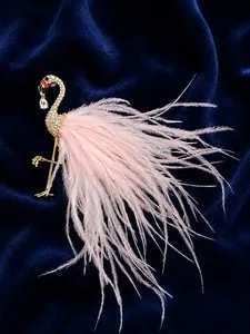 Authentic Flamingo Feather Talisman Brooch Gold- Plated Sacred Bird Ornament