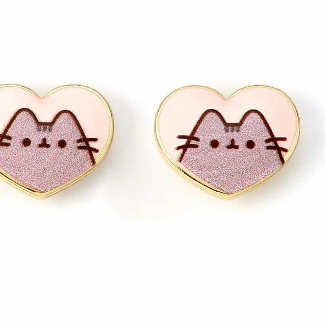 Authentic Pusheen Gold Plated Heart Stud Earrings, Birthday, Xmas, Gift Official Product