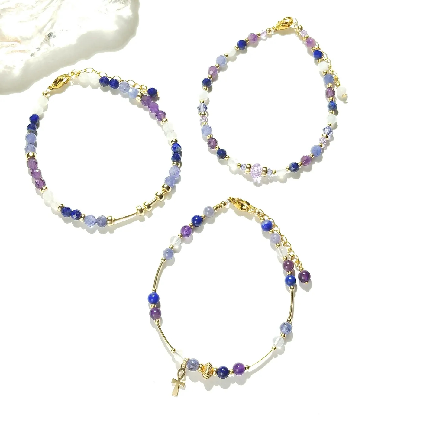 Authentic Celestial Harmony Bracelet of Tanzanite, Moonstone, Amethyst & Lapis Lazuli
