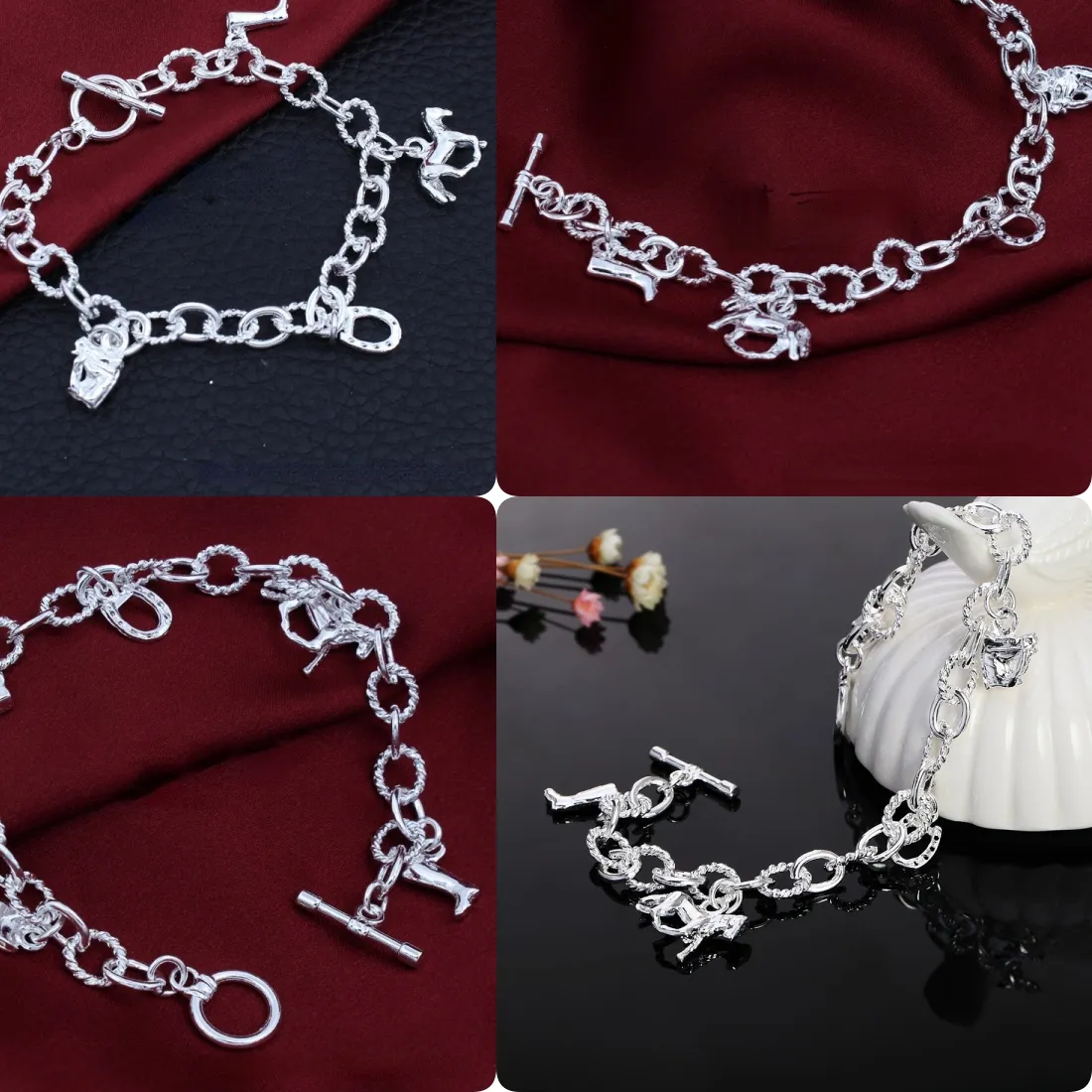 Authentic 925 sterling Silver charm Horseshoe Farm chain Bracelets for women Party Wedding Accessories Jewelry Christmas Gifts