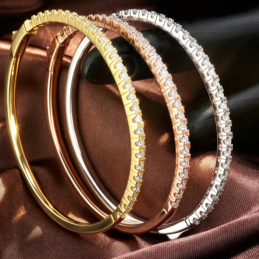 Authentic Serenity 2.5mm All Moissanite Bangle for Women Men Sparkling D Color Hoop Bracelet S925 Sterling Silver Hand Chain Jewelry